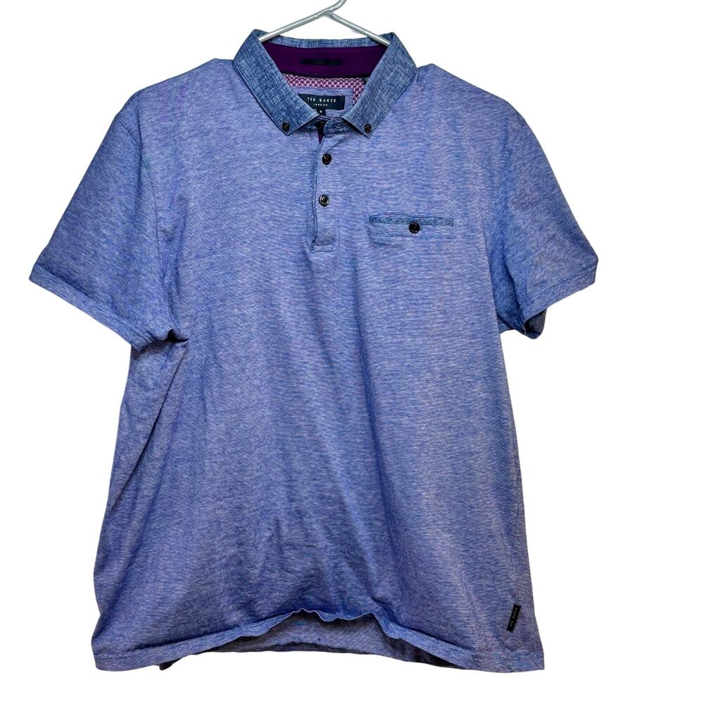Ted Baker Polo Shirt Men's Ted Size 6 US XL/44 Blue Stripes Short Sleeve Cotton
